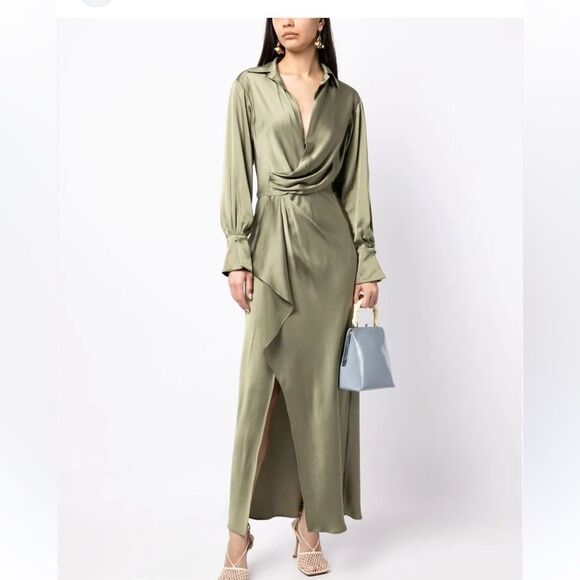 Jonathan Simkhai The Talita Draped Front Midi Dress in willow size 8 NWT $645 - Picture 8 of 9